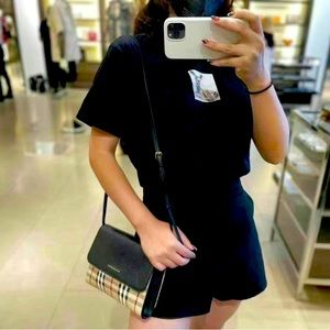 NWT Burberry Check E-canvas and Leather Crossbody Bag